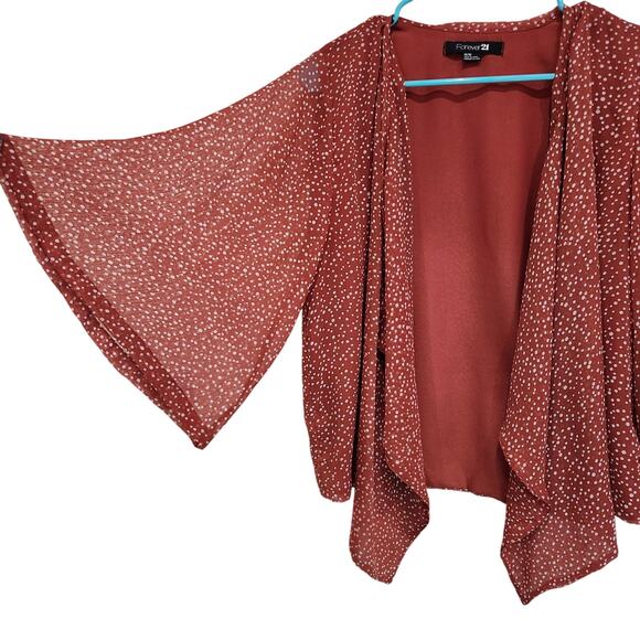 Forever 21 Dot Print Loose Fit Sheer Open Front Cardigan Red Size Medium - Picture 4 of 6